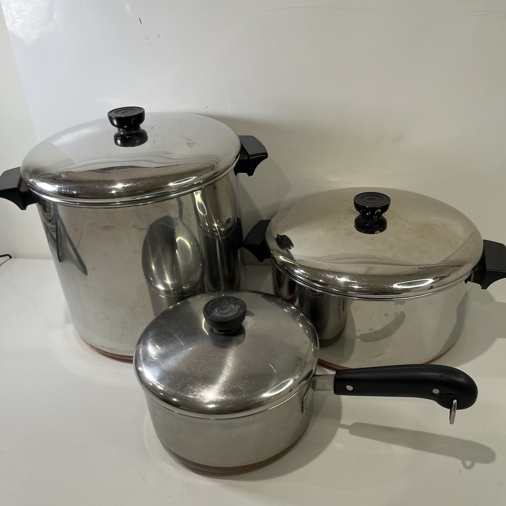 Vtg Revere Ware Set 12qt 6qt 2qt Copper Bottom Lids Rome NY USA Stock Pot
